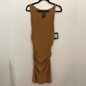 Tan Sleeveless Ruched Dress by Norma Kamali